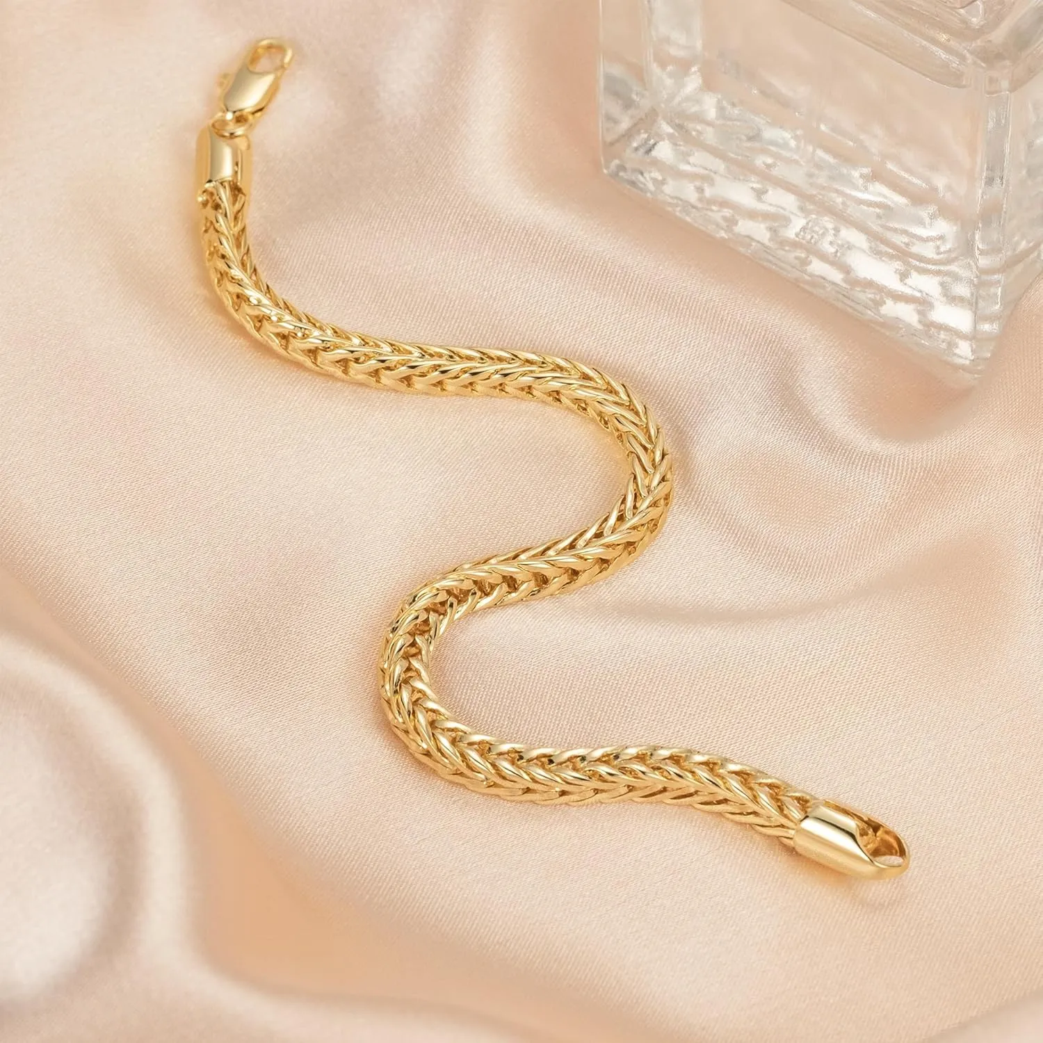 14k Gold Bracelets for Women and Men Non Tarnish Foxtail Chain Bracelet for Women Lobster Clasp Gold Jewelry Stackable Bracelets Excellent Presents 6.5in-9in