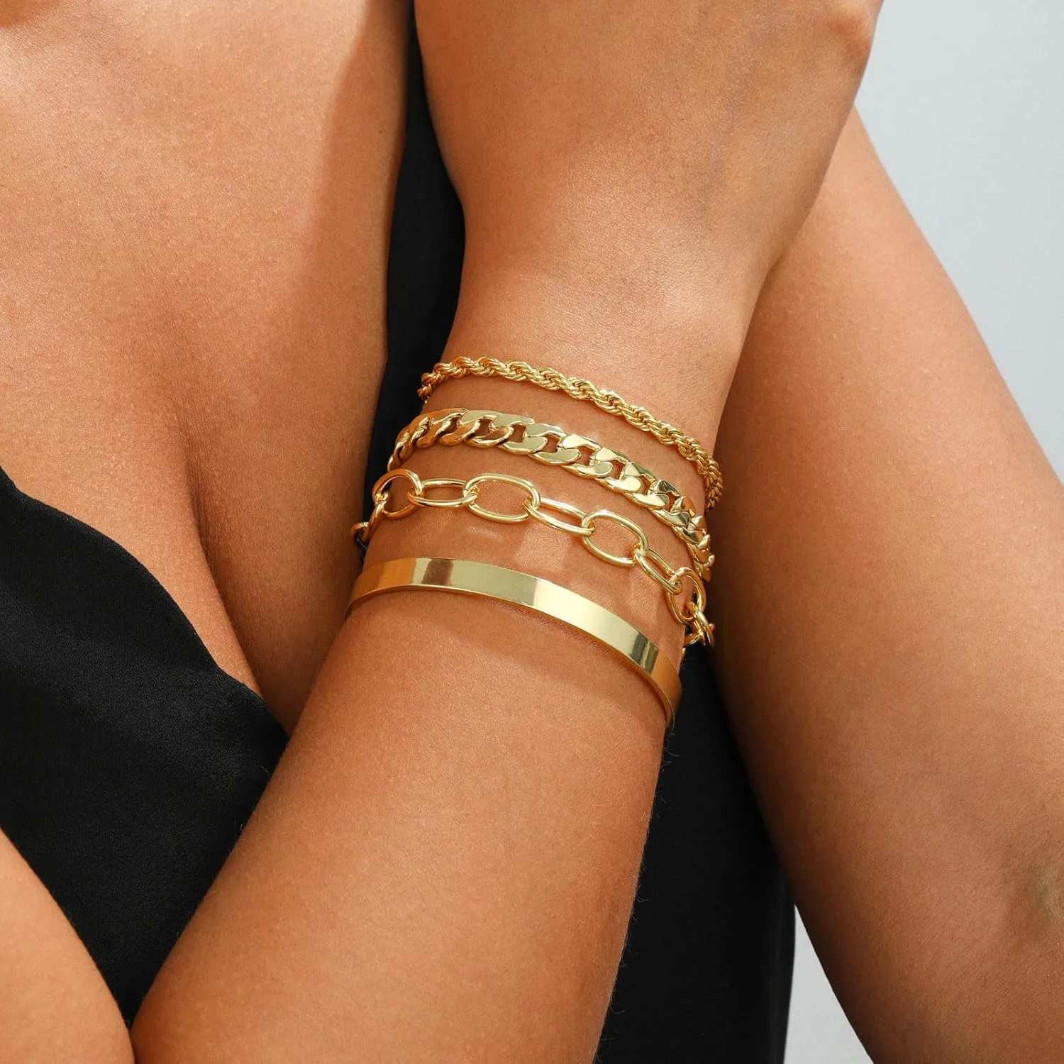 14K Gold Bracelets for Women Dainty Gold Bangle Bracelets Minimalist Stackable Rope Bead Herringbone Chain Trendy Waterproof Accessories Jewelry Set for Gifts