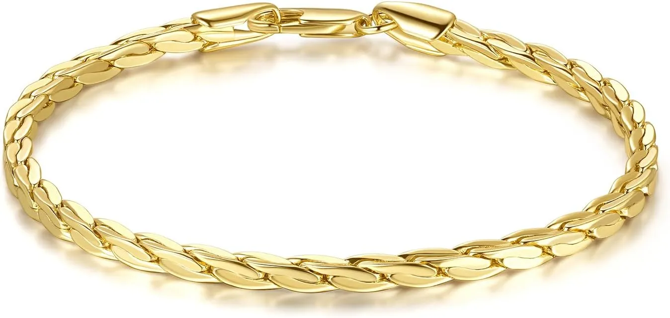 14K Gold Bracelets for Women Non Tarnish Gold Bracelets for Men Double Braided Chain Bracelet Delicate Chain Bracelet Excellent Presents (6.5/7/7.5/8/9 in)
