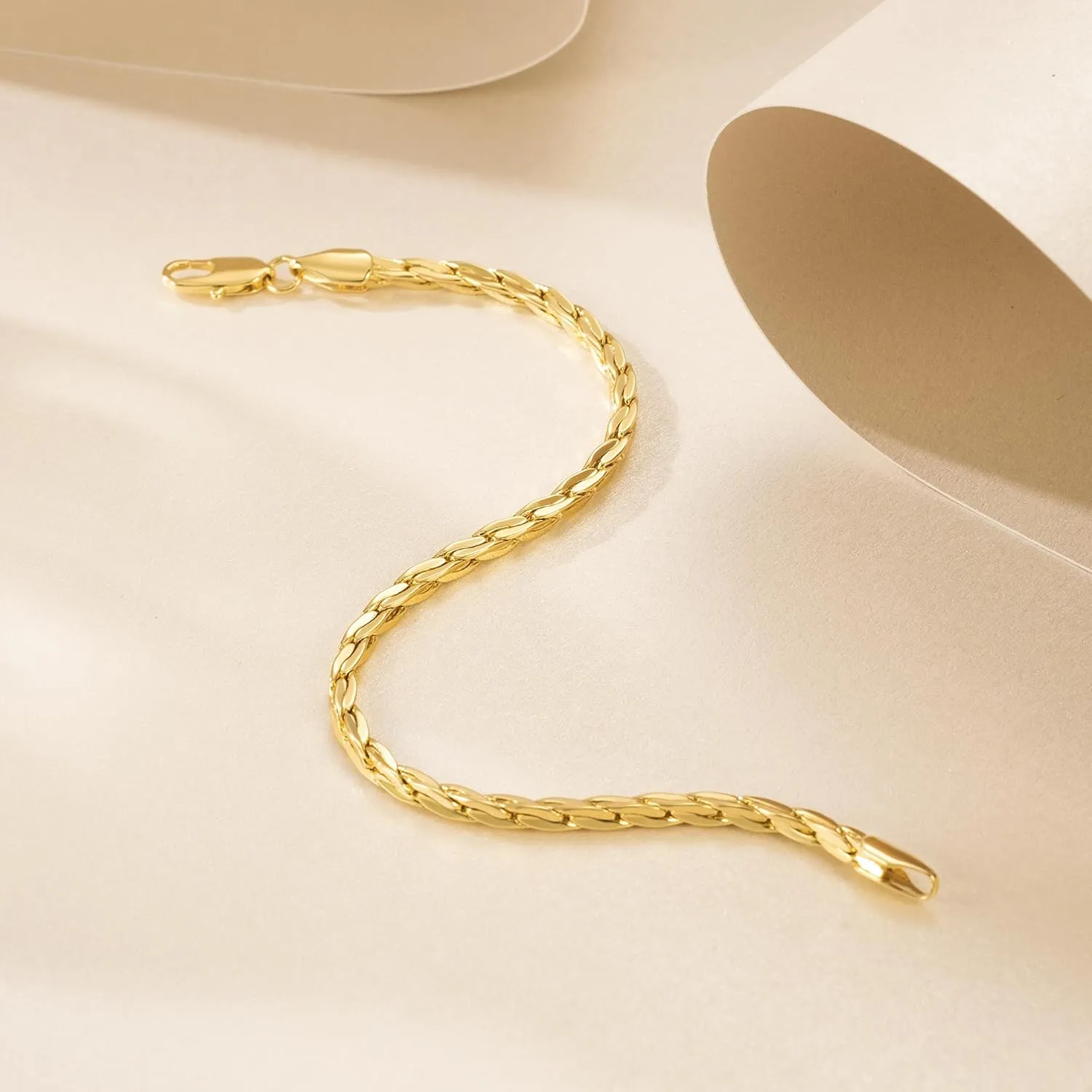 14K Gold Bracelets for Women Non Tarnish Gold Bracelets for Men Double Braided Chain Bracelet Delicate Chain Bracelet Excellent Presents (6.5/7/7.5/8/9 in)
