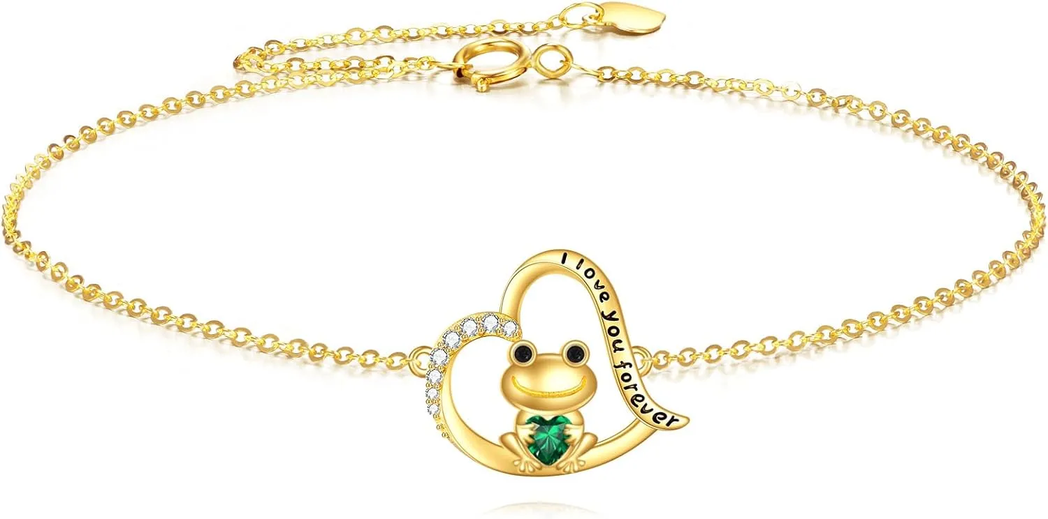 14k Gold Frog Anklets Bracelets Heart Bracelets Jewelry Gifts for Women