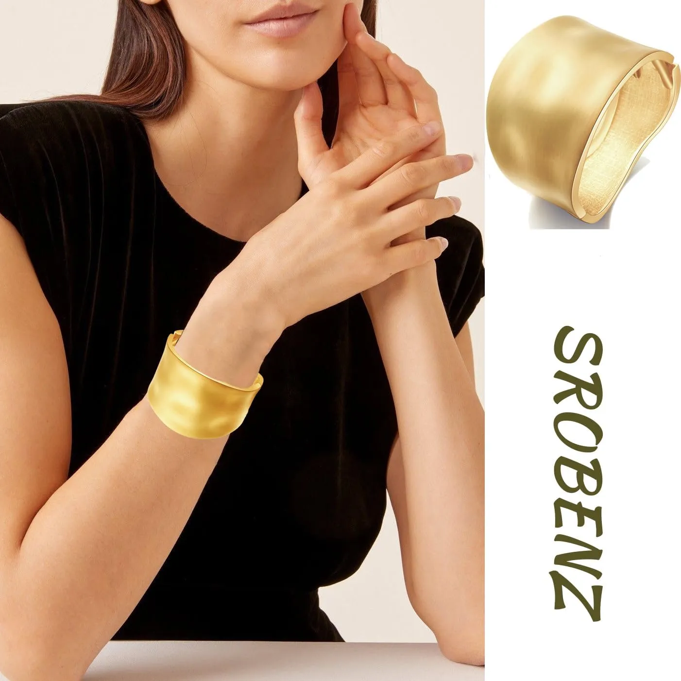 2-5 Pcs 18K Gold Cuff Bracelets for Women Chunky Bangle Bracelets Hinge Gold Polished Frosted Bracelets Irregular Wrist Cuffs