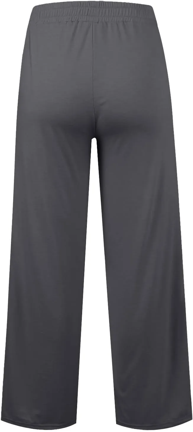 2024 Causal Women's Wide Leg Yoga Pants High Waisted Drawstring Elastic Loose Sweatpants Joggers Pant with Pockets