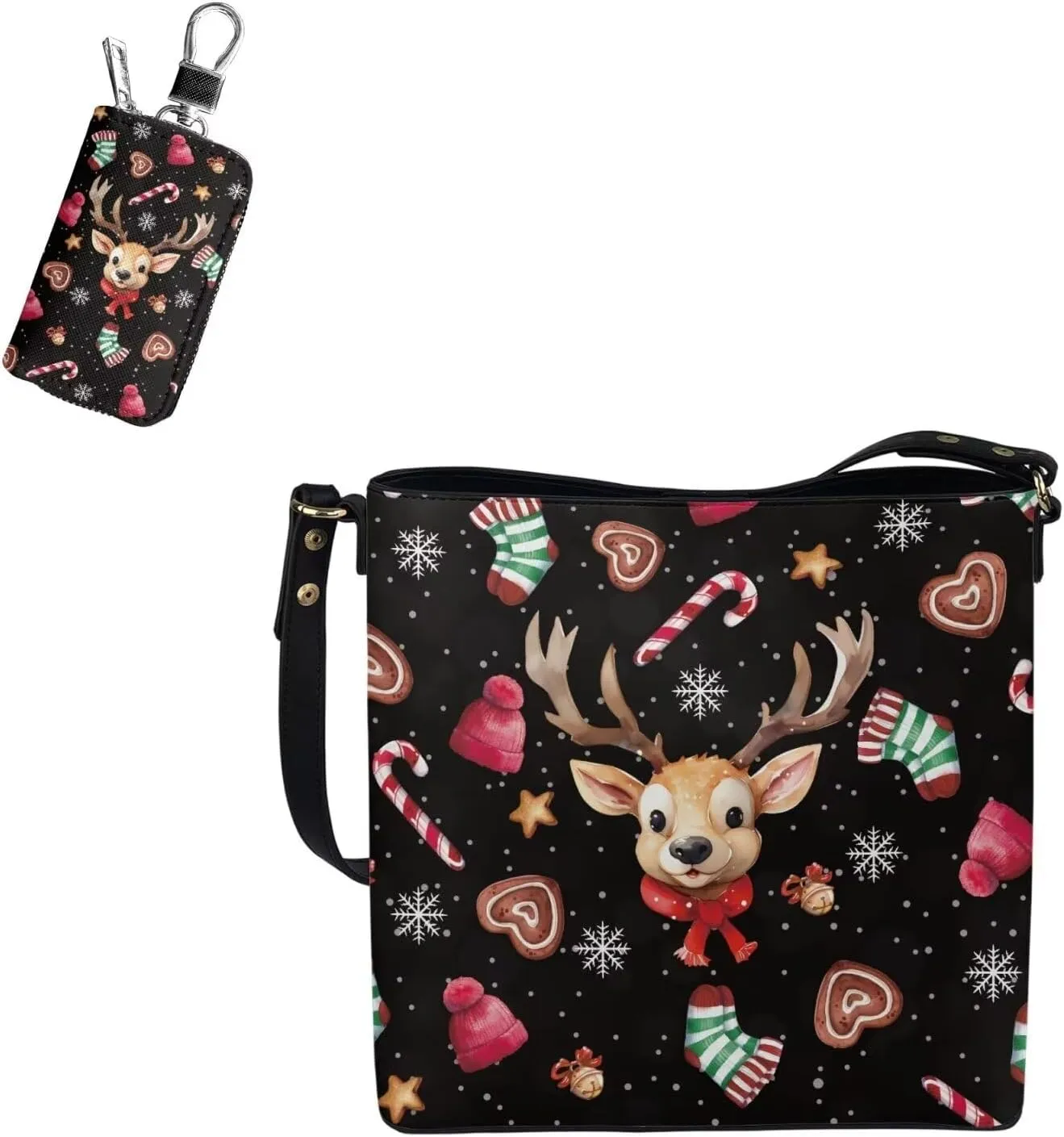 2Pcs Crossbody Bags Set Bucket Bags Tote Bag for Women Car Key Fob Protector Large Capacity with Zipper