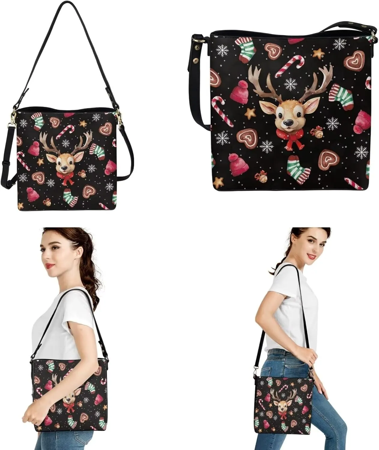 2Pcs Crossbody Bags Set Bucket Bags Tote Bag for Women Car Key Fob Protector Large Capacity with Zipper
