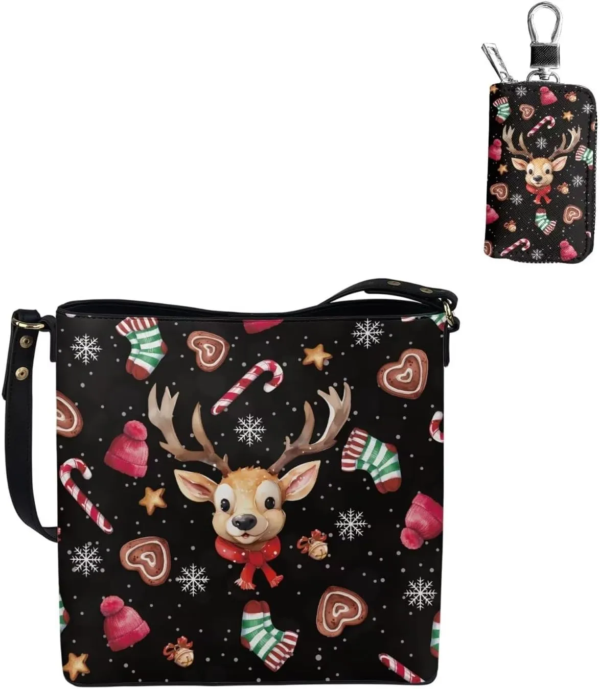 2Pcs Crossbody Bags Set Bucket Bags Tote Bag for Women Car Key Fob Protector Large Capacity with Zipper