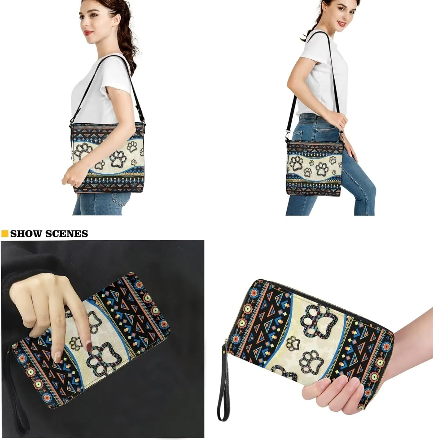 2Pcs Saddle Bags Set Bucket Bags Tote Bag for Women Wear-resistant Wristlet Wallets Large Capacity with Zipper