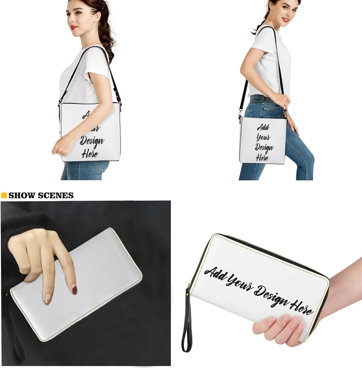 2Pcs Saddle Bags Set Bucket Bags Tote Bag for Women Wear-resistant Wristlet Wallets Large Capacity with Zipper