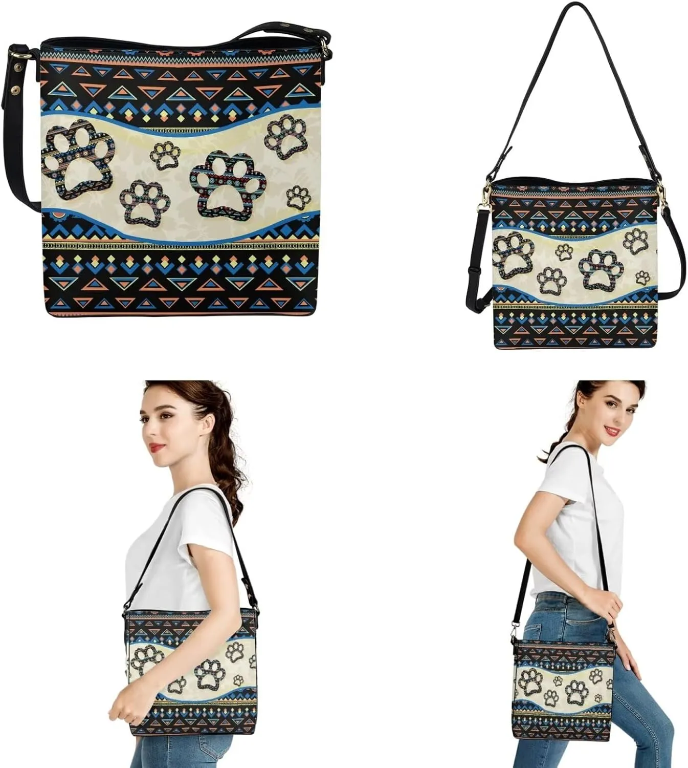 2Pcs Saddle Bags Set Bucket Bags Tote Bag for Women Wear-resistant Wristlet Wallets Large Capacity with Zipper