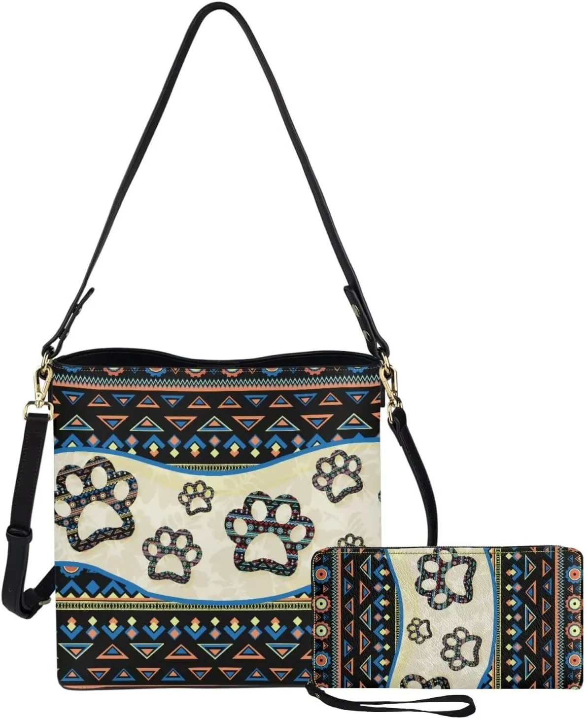 2Pcs Saddle Bags Set Bucket Bags Tote Bag for Women Wear-resistant Wristlet Wallets Large Capacity with Zipper