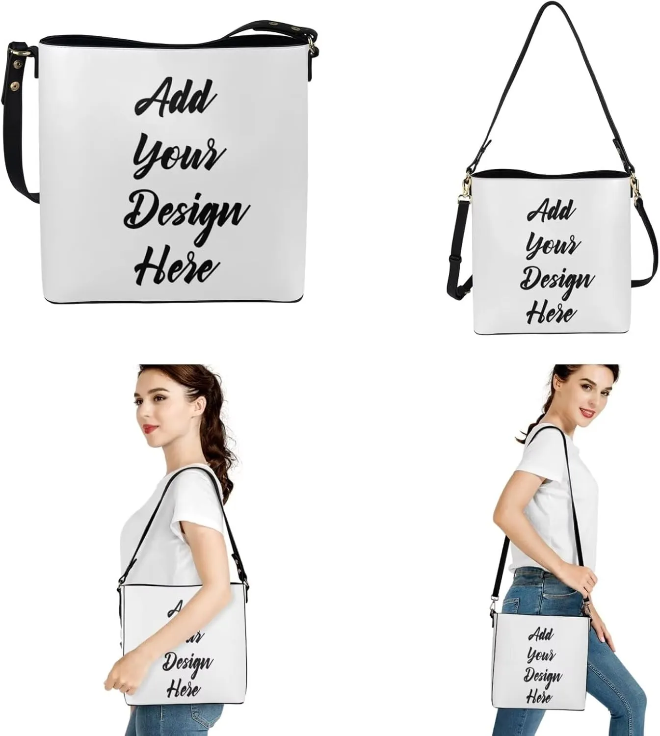 2Pcs Saddle Bags Set Bucket Bags Tote Bag for Women Wear-resistant Wristlet Wallets Large Capacity with Zipper