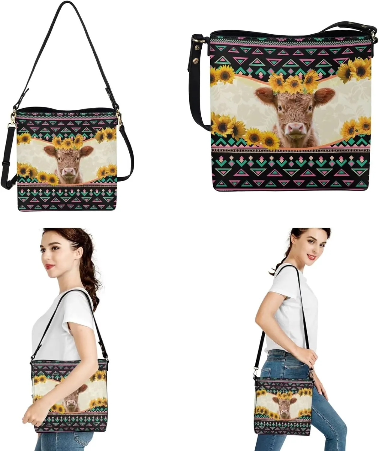 2Pcs Tote Bags Set Crossbody Bags Shoulder Purses for Women Car Key Fob Protector