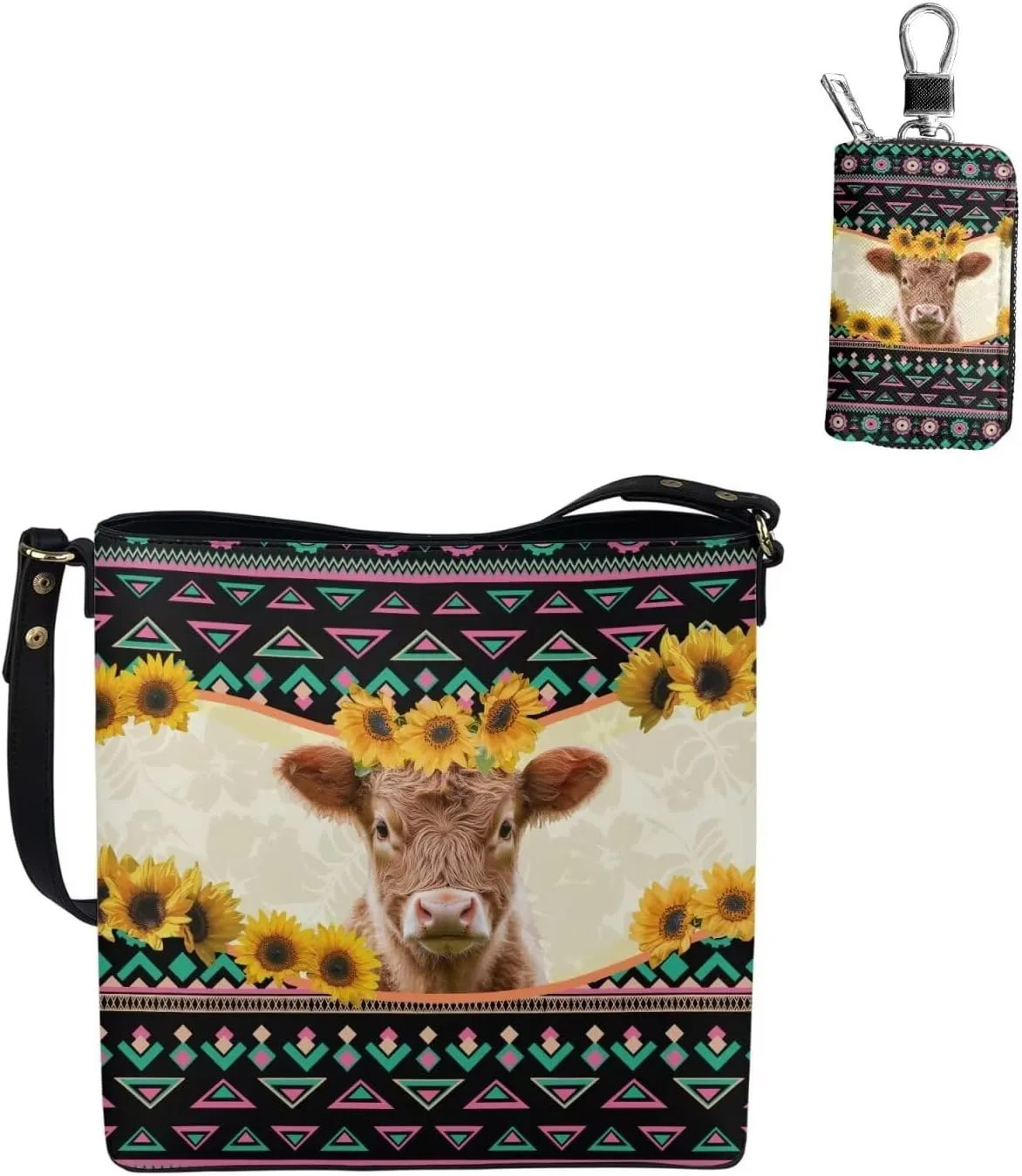 2Pcs Tote Bags Set Crossbody Bags Shoulder Purses for Women Car Key Fob Protector