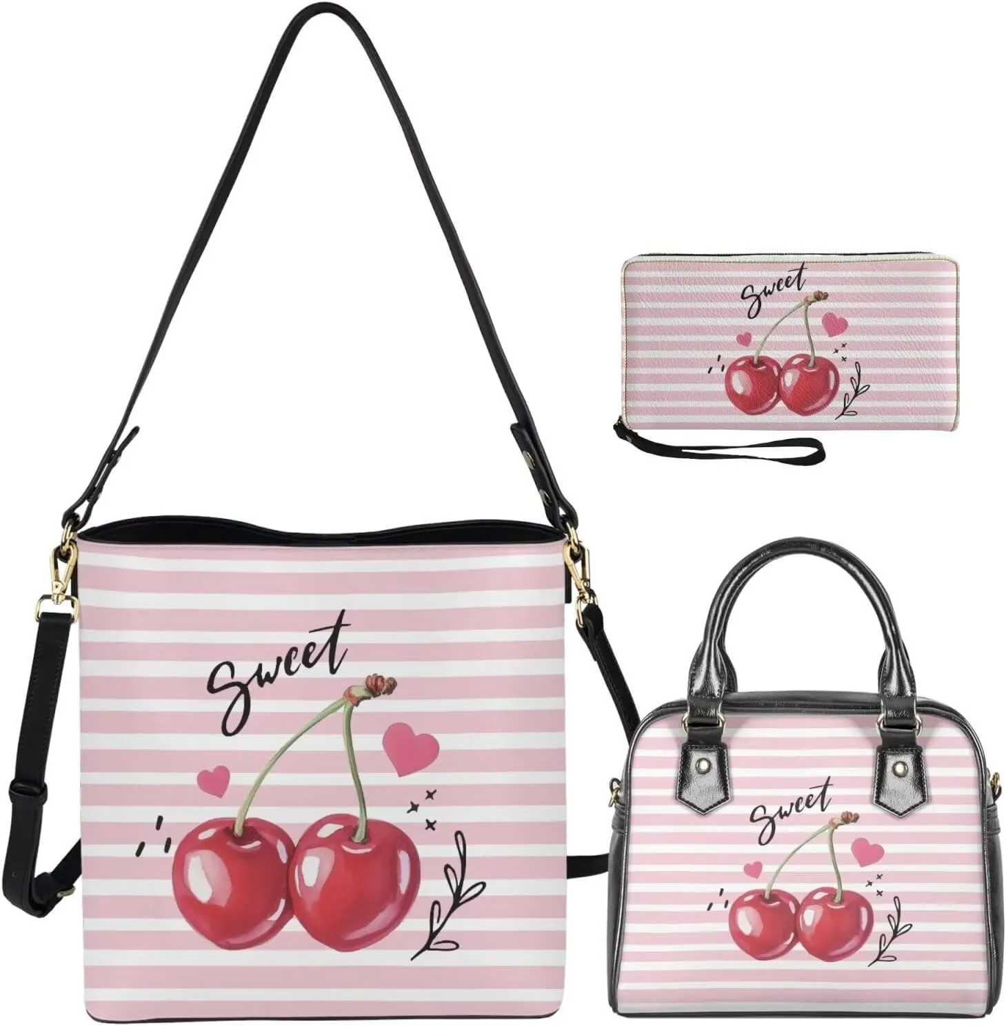 3 Piece Purse Sets for Women with Wallet Valentine's Day Satchel Tote Bags Leather Hobo Crossbody Bags