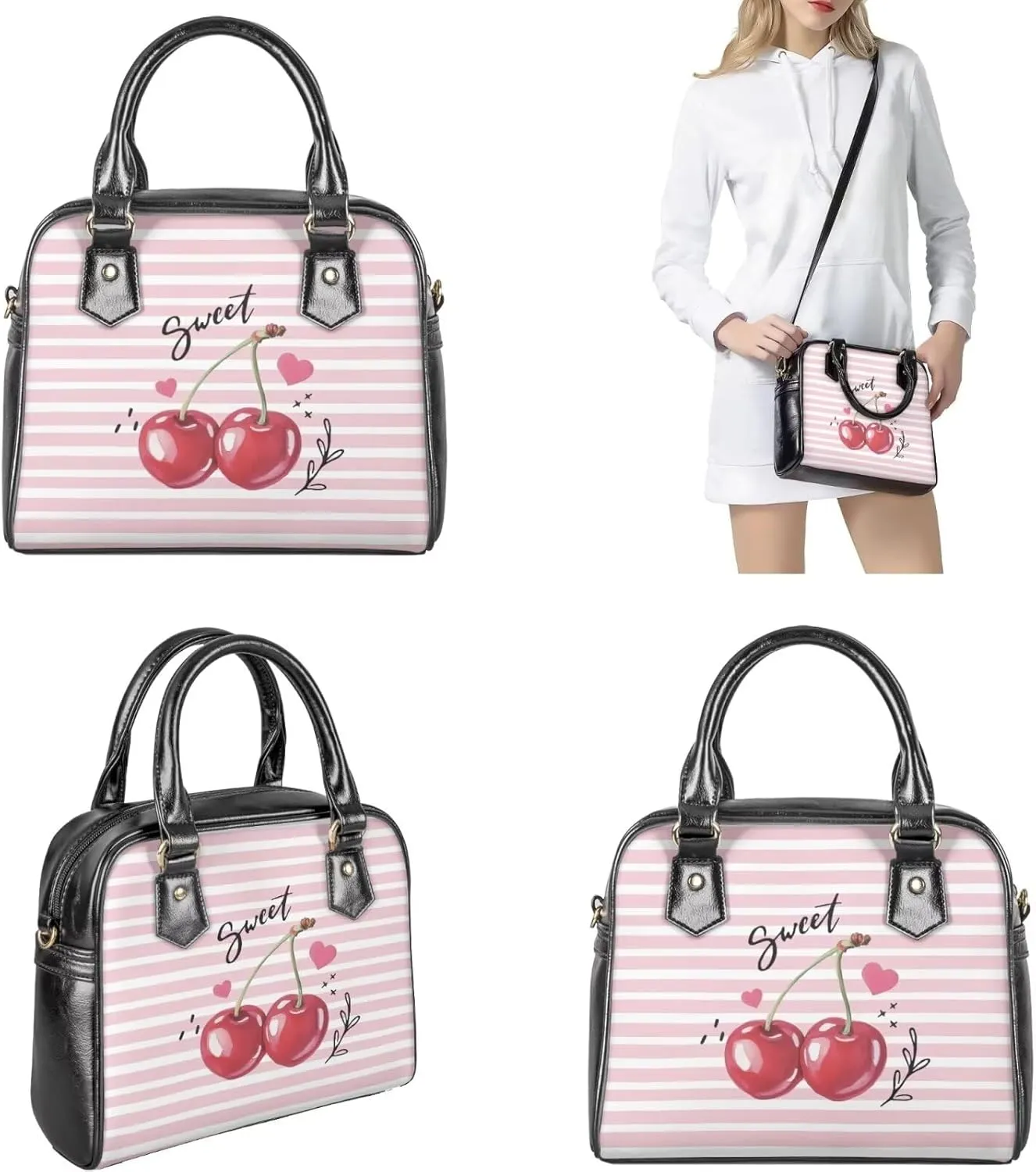 3 Piece Purse Sets for Women with Wallet Valentine's Day Satchel Tote Bags Leather Hobo Crossbody Bags