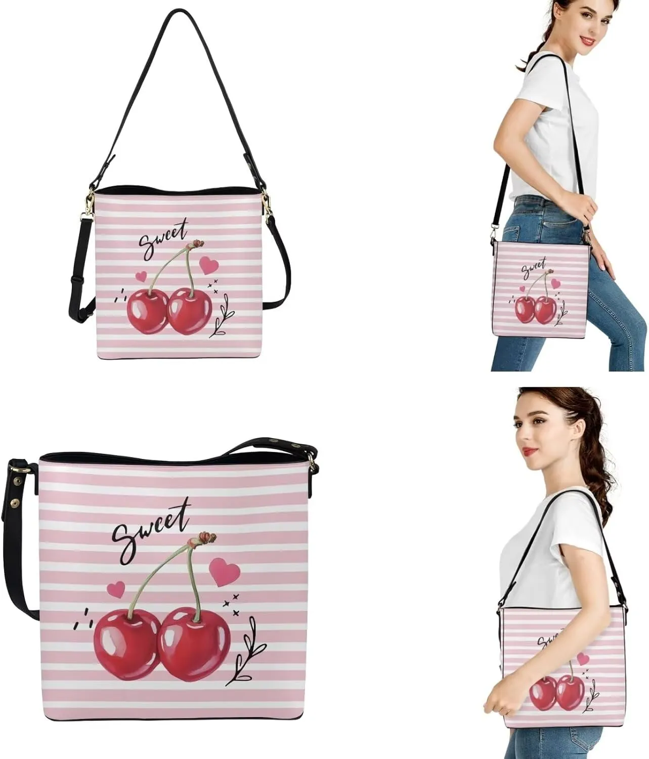3 Piece Purse Sets for Women with Wallet Valentine's Day Satchel Tote Bags Leather Hobo Crossbody Bags