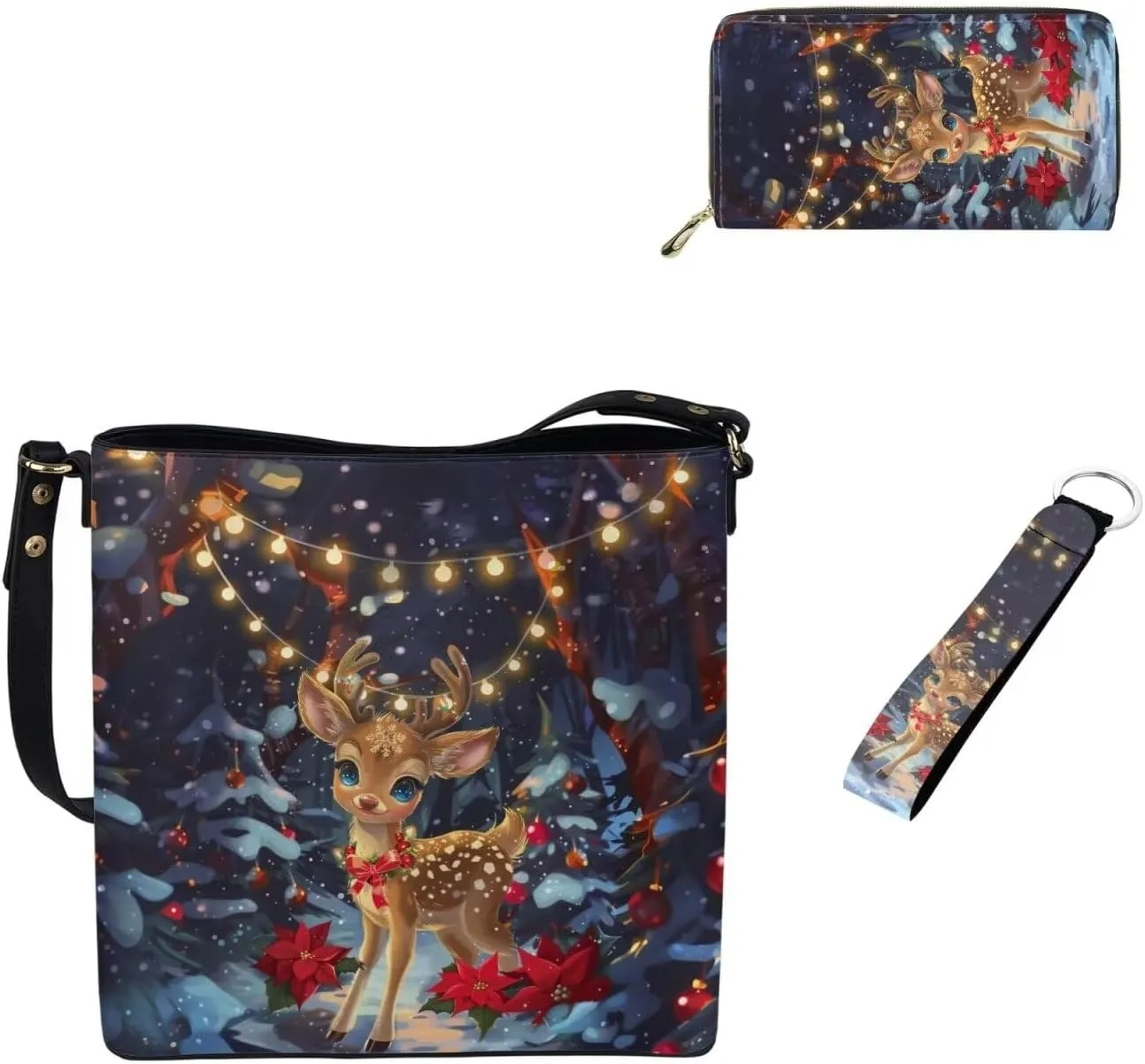 3Pcs Crossbody Bags Set Tote Bag Crossbody Bags for Women Wristlet Wallets for Women Keychain