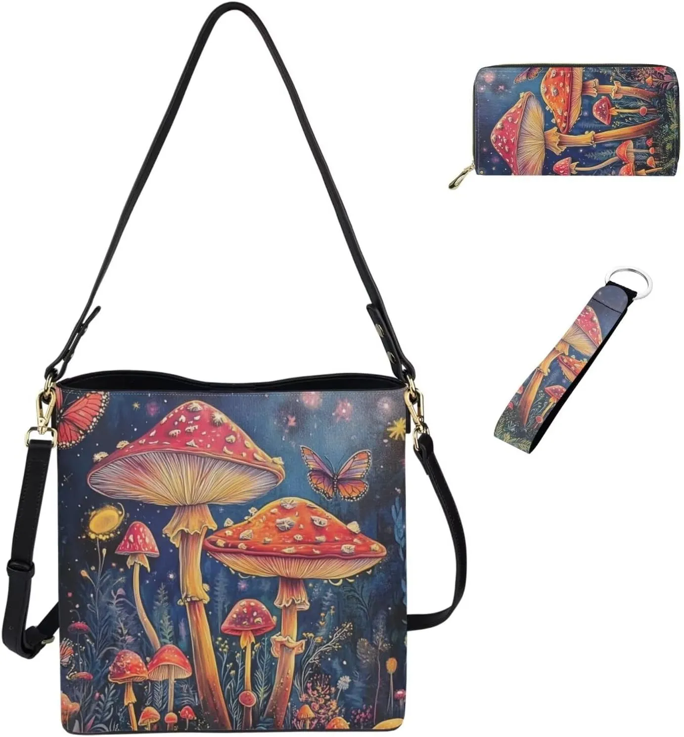 3pcs Tote Handbags Wallet and Keychain for Women Daliy Use
