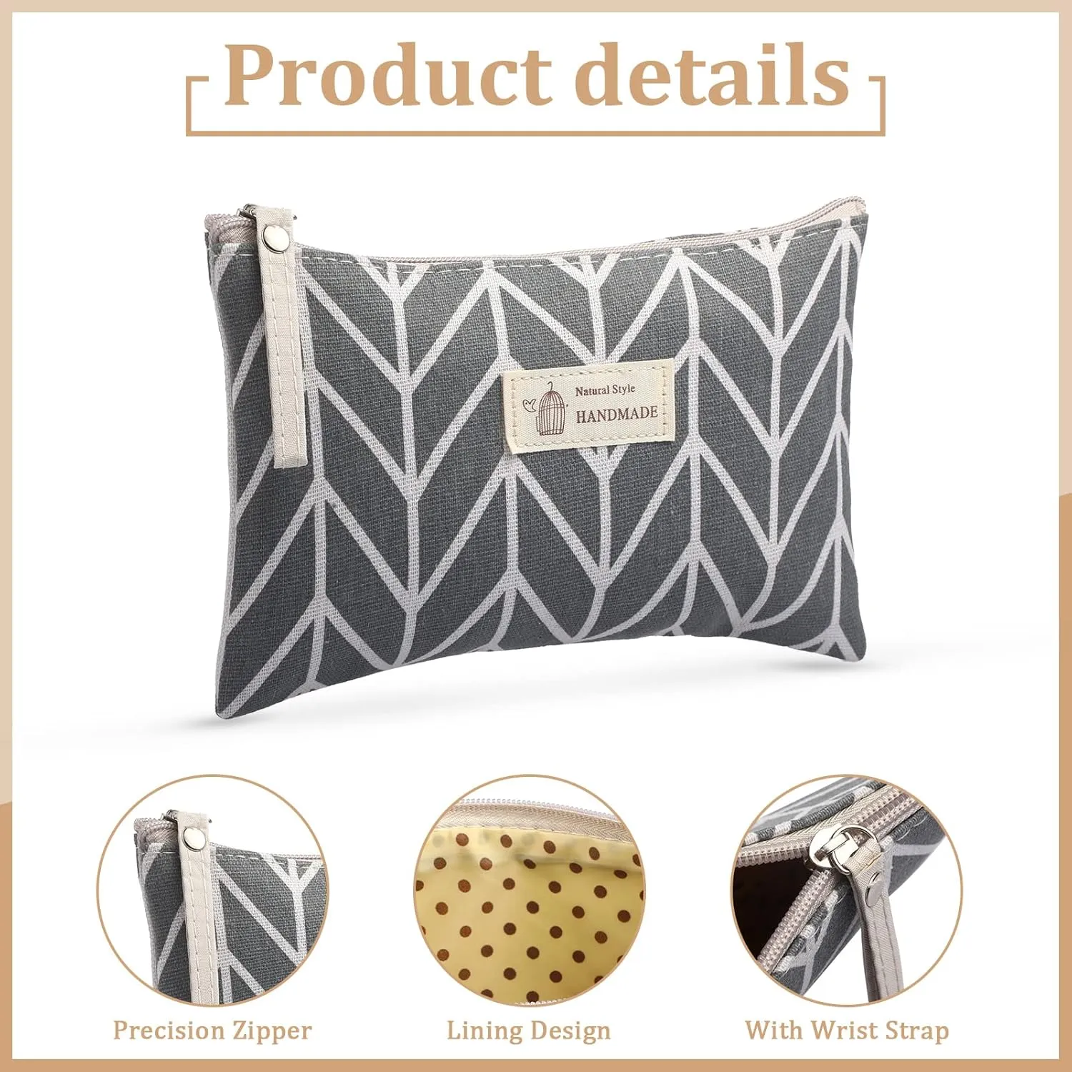 4 Pieces Canvas Cosmetic Bags Set pouches for purse with Zipper Multi Functional Canvas Travel Pouch for Women Girls Vacation Travel Toiletry Bag, 4 Styles (Arrow, Plaid, Tree, Leave, Big)