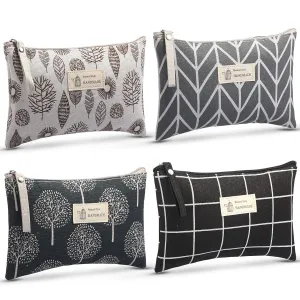 4 Pieces Canvas Cosmetic Bags Set pouches for purse with Zipper Multi Functional Canvas Travel Pouch for Women Girls Vacation Travel Toiletry Bag, 4 Styles (Arrow, Plaid, Tree, Leave, Big)