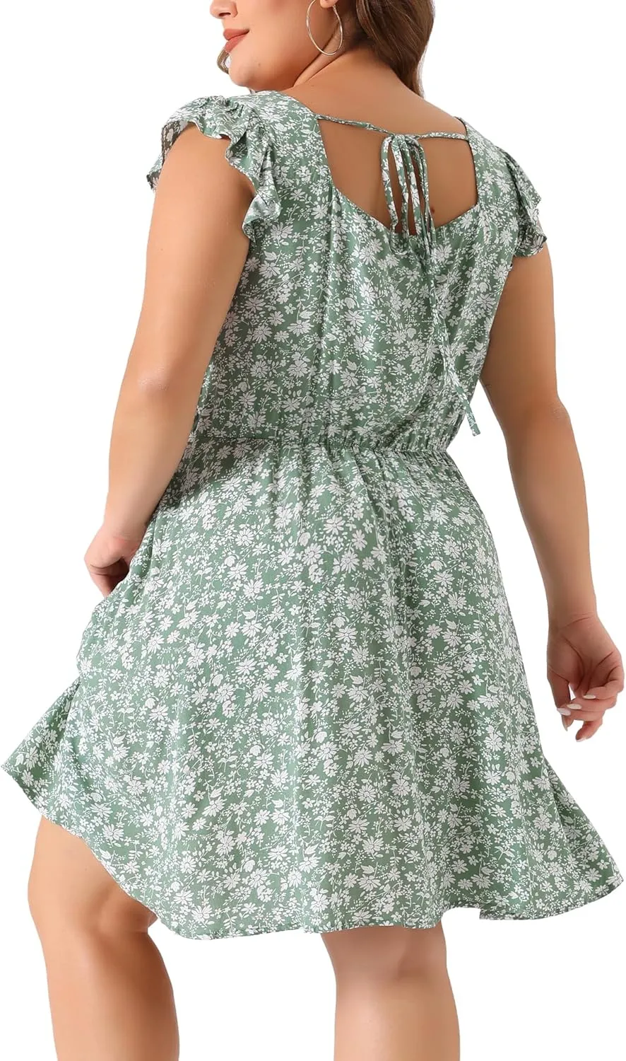 Agnes Orinda Plus Size Summer Dresses for Women Square Neck Ruffle Short Sleeve Casual Midi Dress