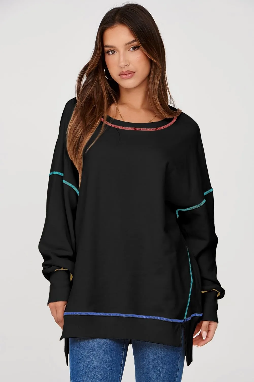 AlvaQ Women Oversized Sweatshirts 2024 Casual Crewneck Long Sleeve Pullover Tunic Tops Fall Clothes