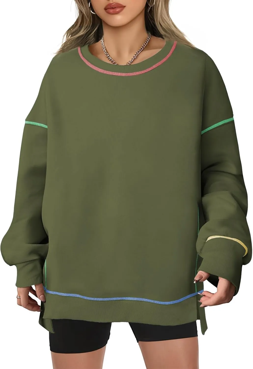 AlvaQ Women Oversized Sweatshirts 2024 Casual Crewneck Long Sleeve Pullover Tunic Tops Fall Clothes