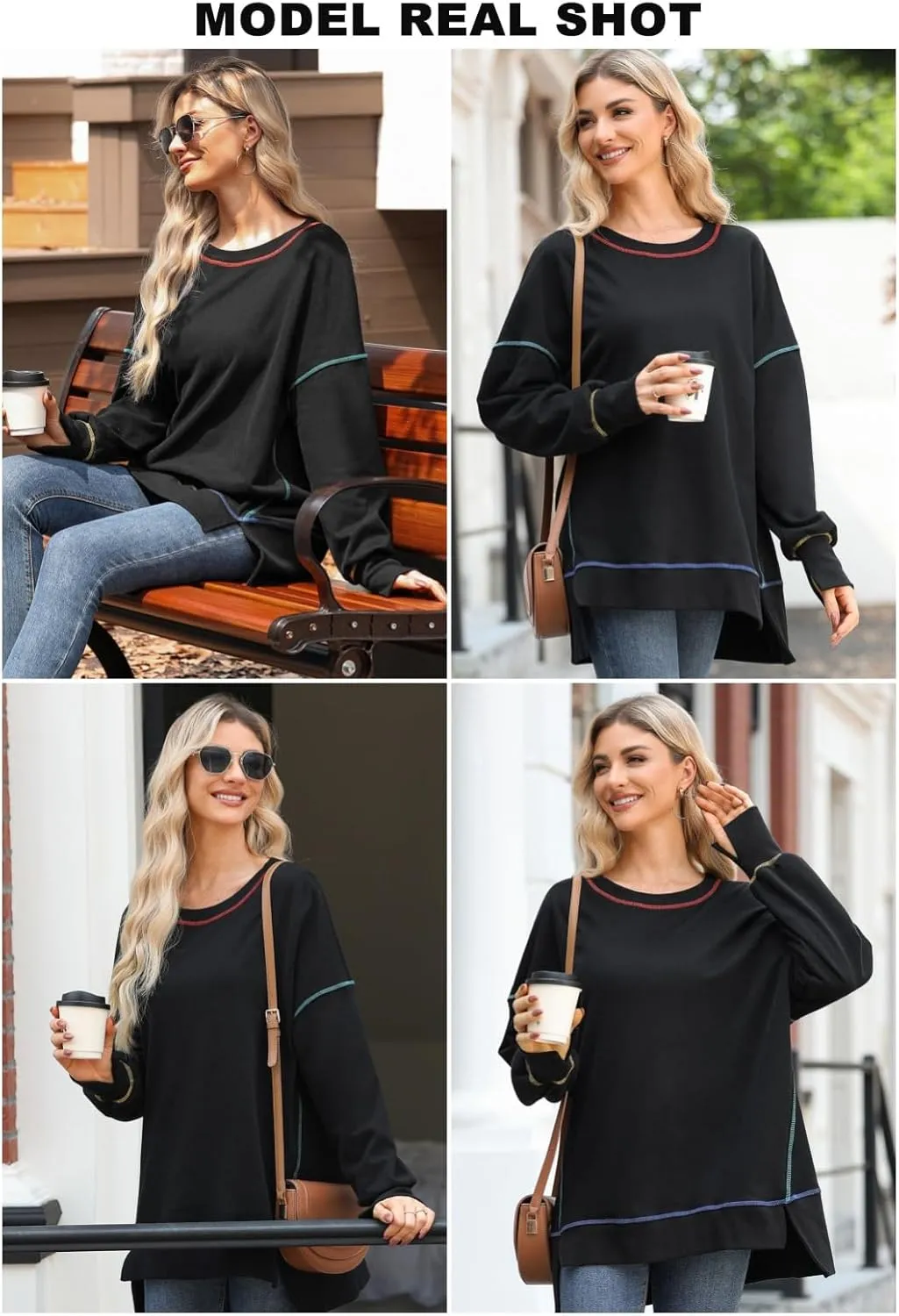 AlvaQ Women Oversized Sweatshirts 2024 Casual Crewneck Long Sleeve Pullover Tunic Tops Fall Clothes