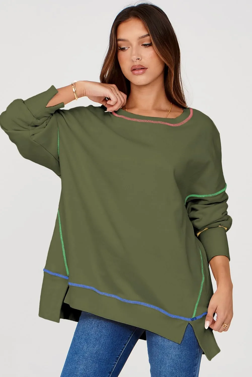 AlvaQ Women Oversized Sweatshirts 2024 Casual Crewneck Long Sleeve Pullover Tunic Tops Fall Clothes