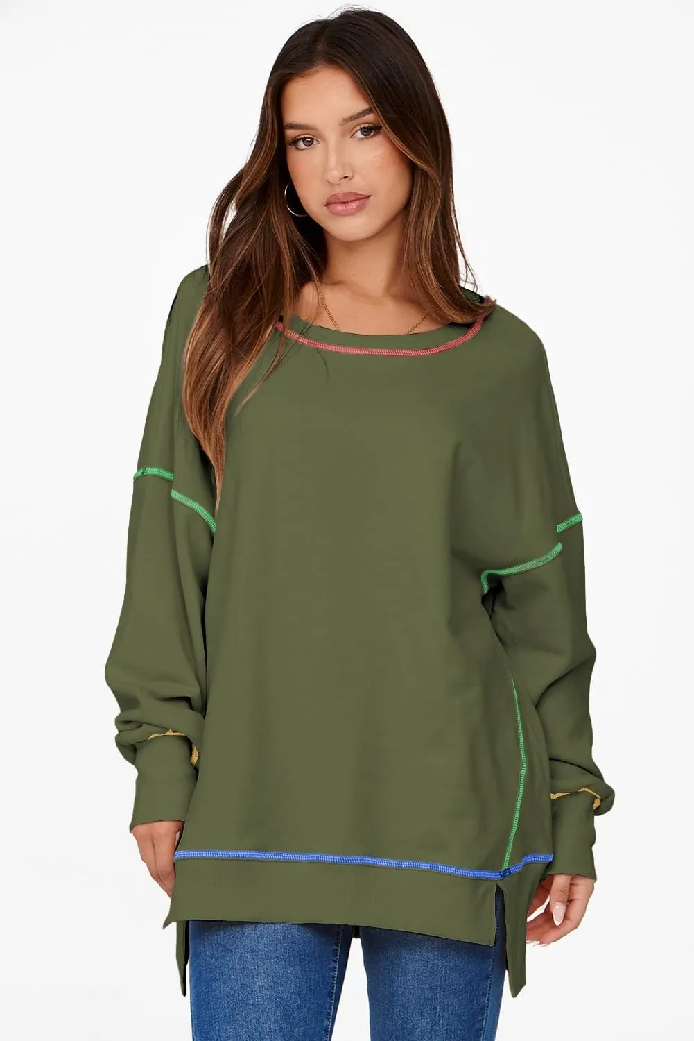 AlvaQ Women Oversized Sweatshirts 2024 Casual Crewneck Long Sleeve Pullover Tunic Tops Fall Clothes