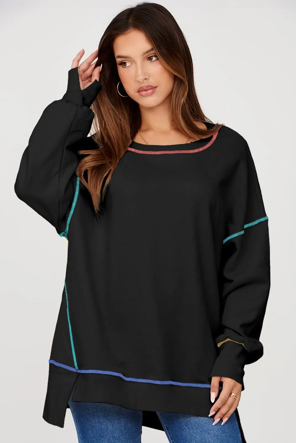 AlvaQ Women Oversized Sweatshirts 2024 Casual Crewneck Long Sleeve Pullover Tunic Tops Fall Clothes