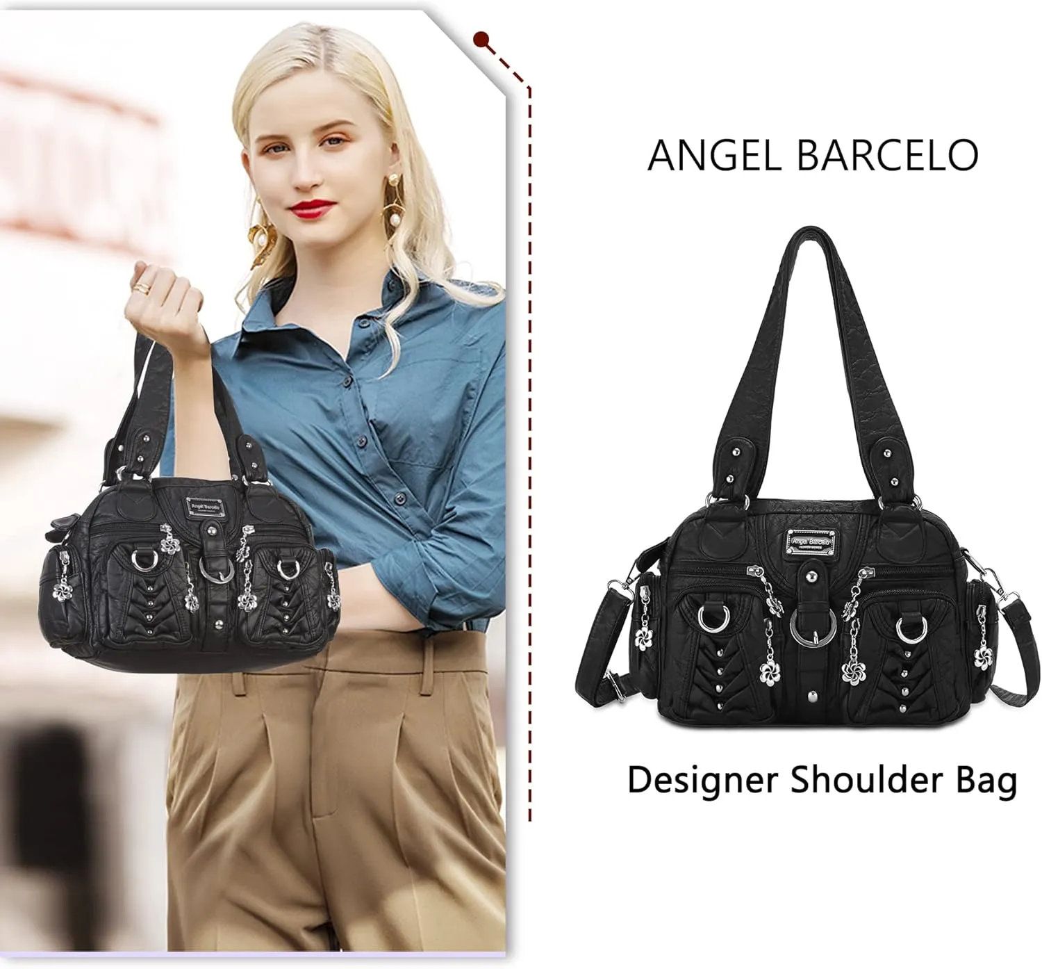Angel Kiss Large Hobo Bags for Women Crossbody Bag Travel Shoulder bag Roomy Multi-functional Vegan Leather Satchel Tote