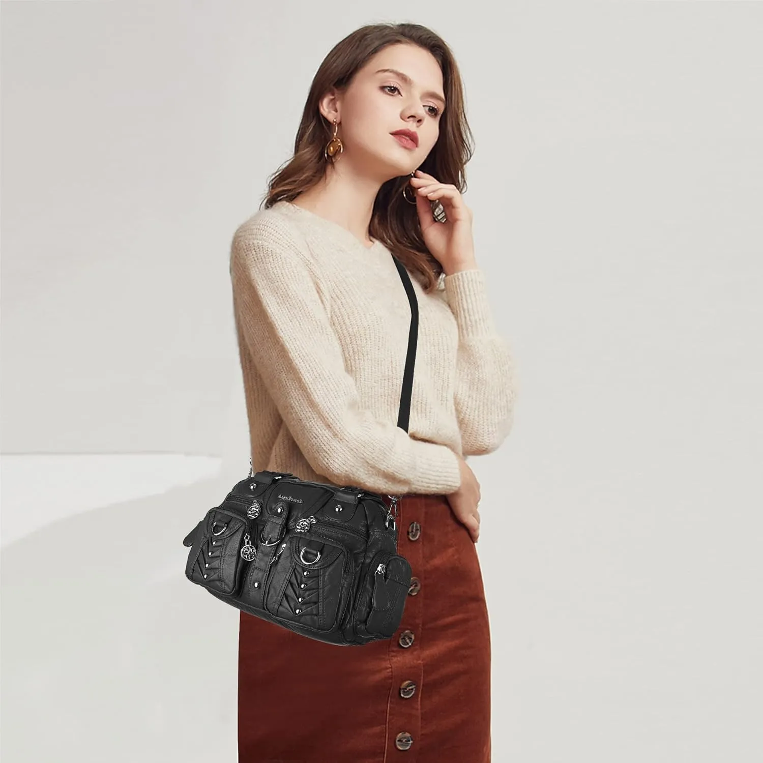 Angel Kiss Large Hobo Bags for Women Crossbody Bag Travel Shoulder bag Roomy Multi-functional Vegan Leather Satchel Tote