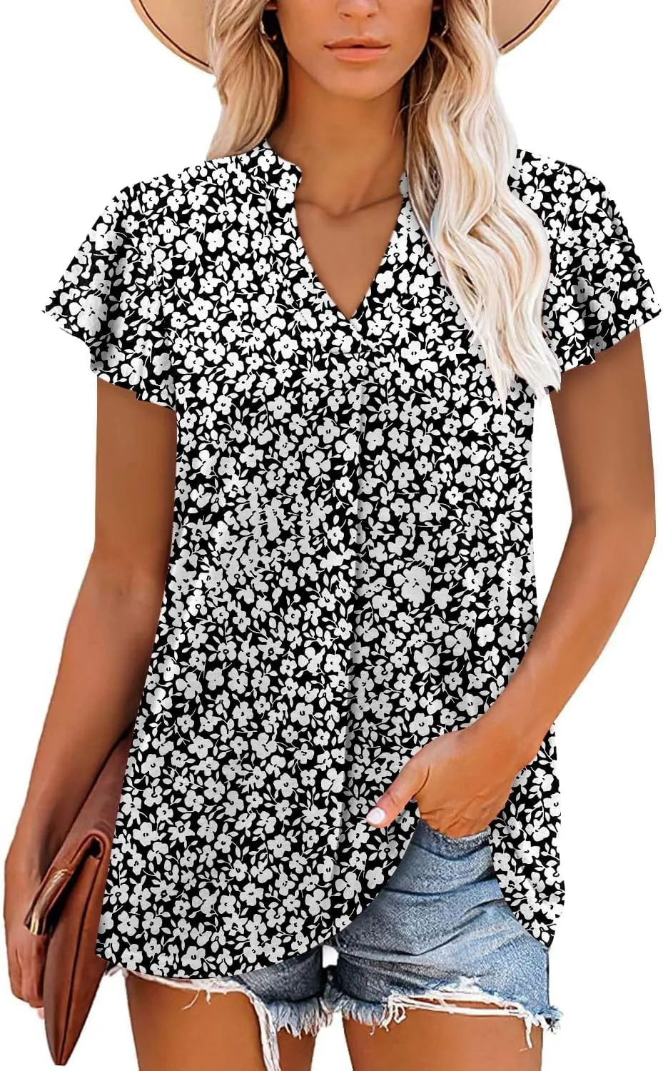 Angerella Womens Summer Dressy Casual Blouses Short Sleeve V Neck T-Shirts Tunic Tops for Leggings
