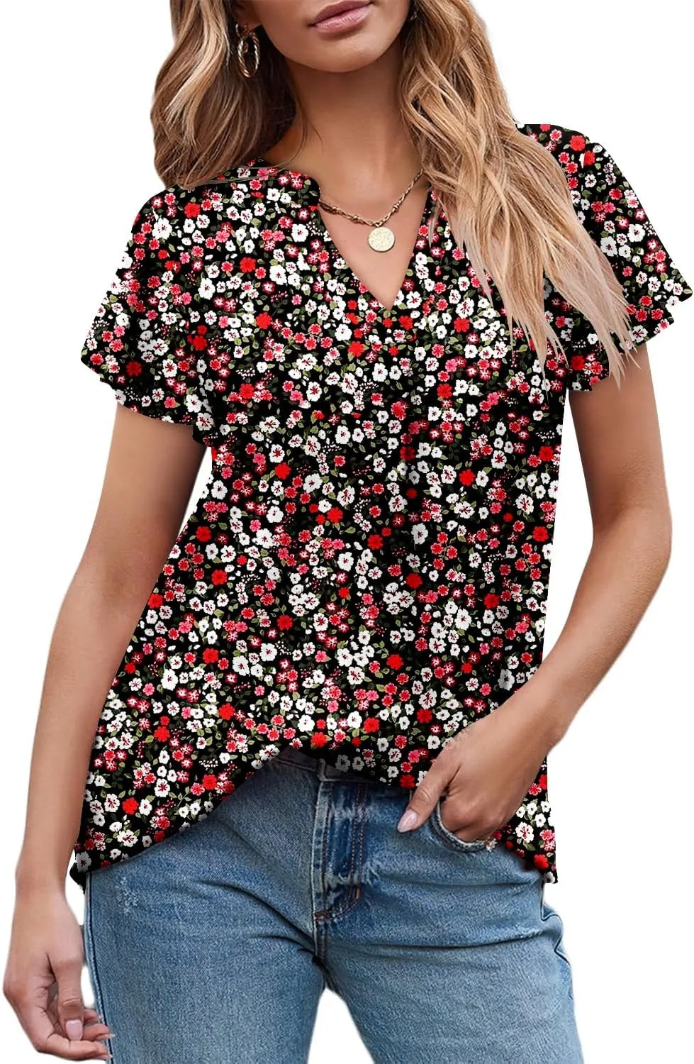 Angerella Womens Summer Dressy Casual Blouses Short Sleeve V Neck T-Shirts Tunic Tops for Leggings