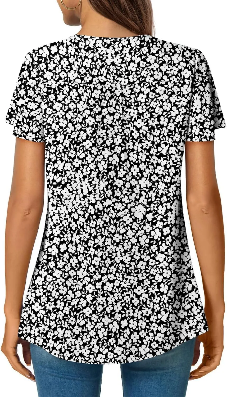 Angerella Womens Summer Dressy Casual Blouses Short Sleeve V Neck T-Shirts Tunic Tops for Leggings