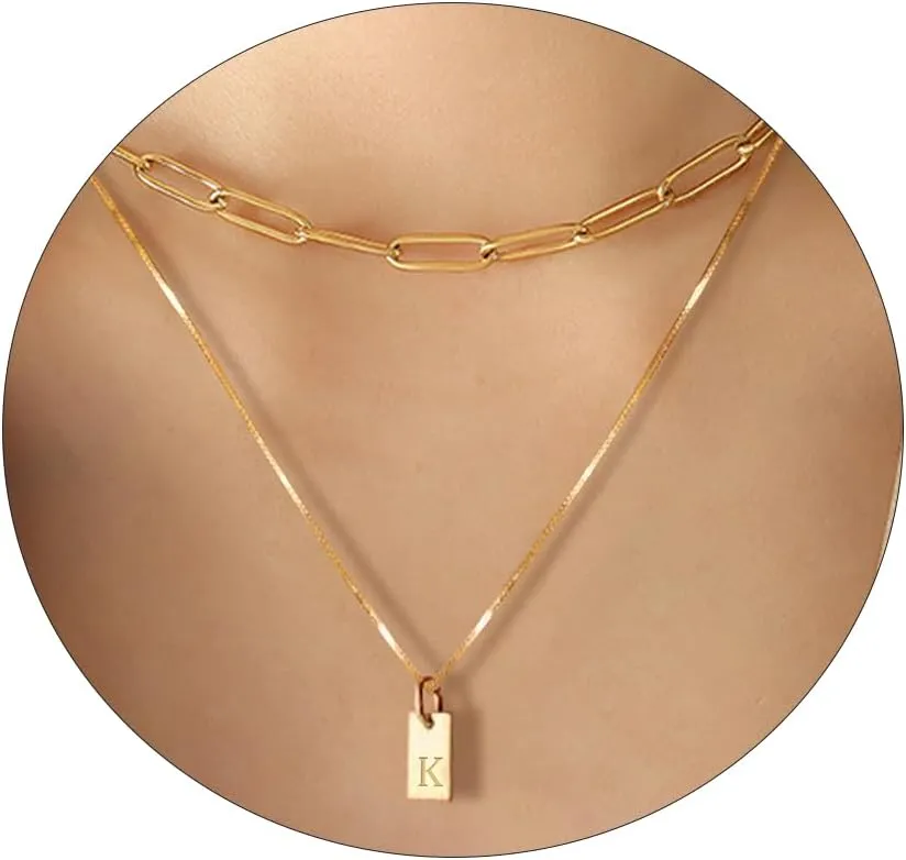 Aonklot Layered Initial Necklaces for Women Paperclip Chain Letter Charm Necklace Alphabet Name Pendant Necklace Christmas Stocking Stuffers Jewelry Gifts