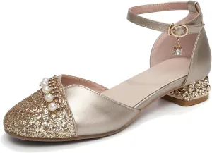 AOQUNFS Girls Latin Ballroom Dance Shoes Sequin Mary Jane Low Heels Wedding Party Dress Shoes,DS-8968