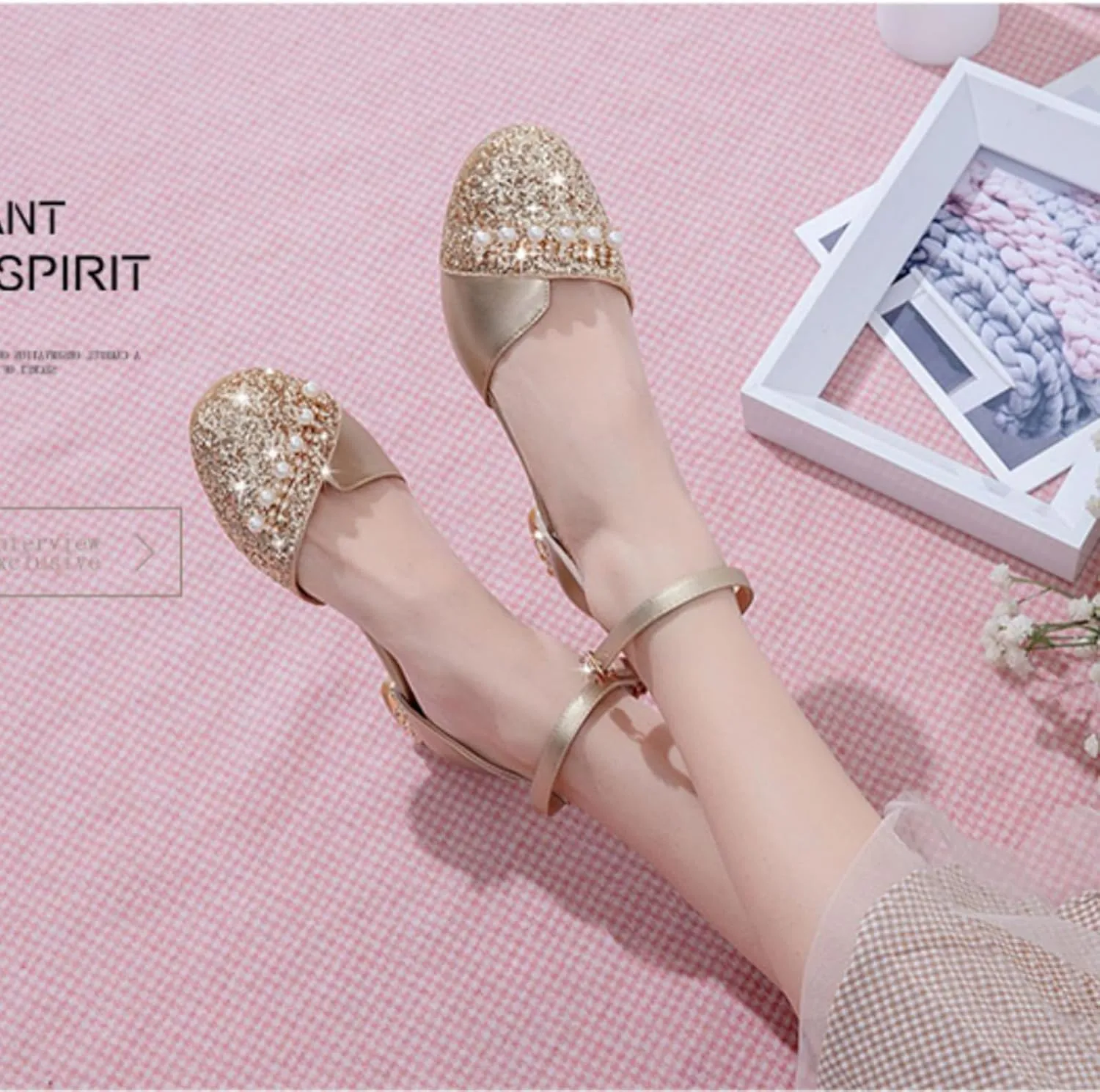 AOQUNFS Girls Latin Ballroom Dance Shoes Sequin Mary Jane Low Heels Wedding Party Dress Shoes,DS-8968