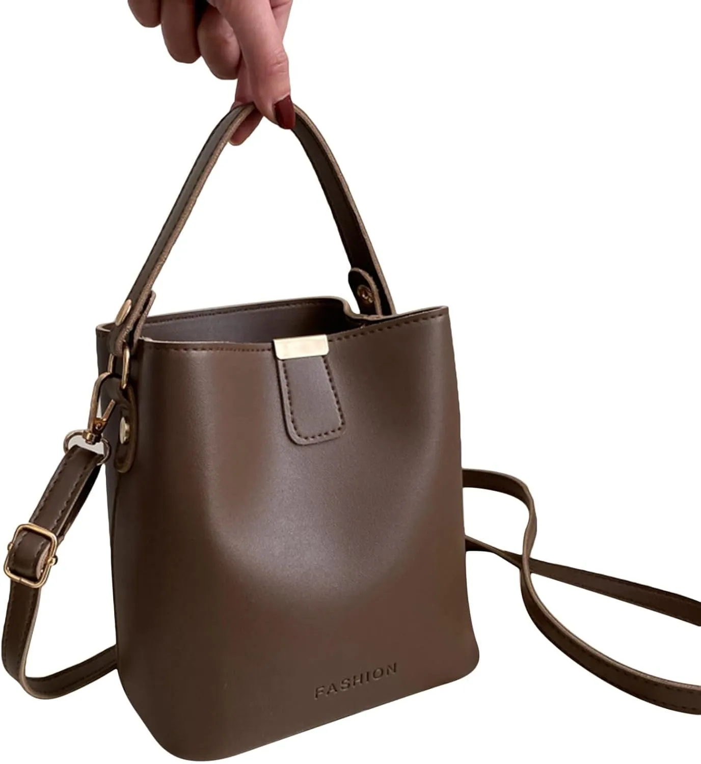 Atmneris Leather Bucket Bags for Women Small Ladies Tote Handbag Travel Shopping Crossbody Purses Satchel Bag