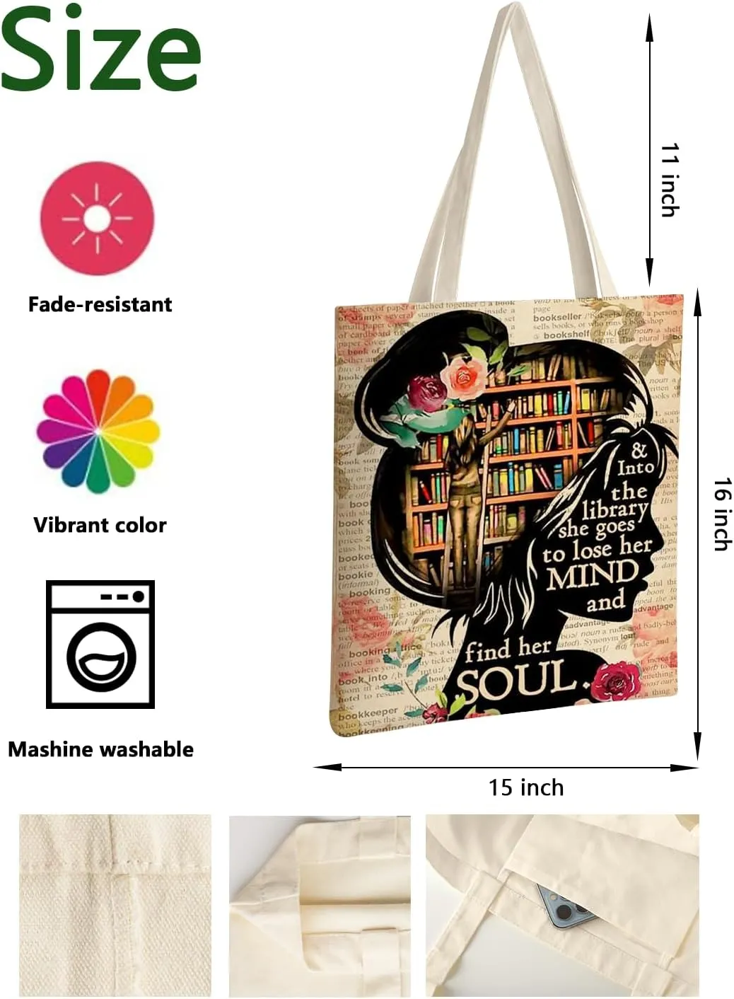 AUSVKAI Canvas Tote Bag Aesthetic for Women, Cute Reusable Cloth Cotton Bags for college Shopping Beach Grocery Trendy Gifts