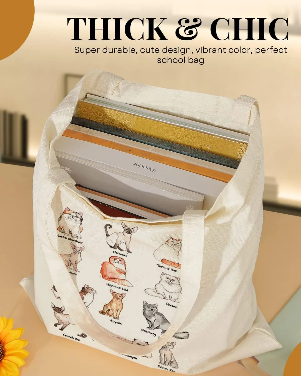 AUSVKAI Canvas Tote Bag Aesthetic for Women, Cute Reusable Cloth Cotton Bags for Shopping Beach Grocery