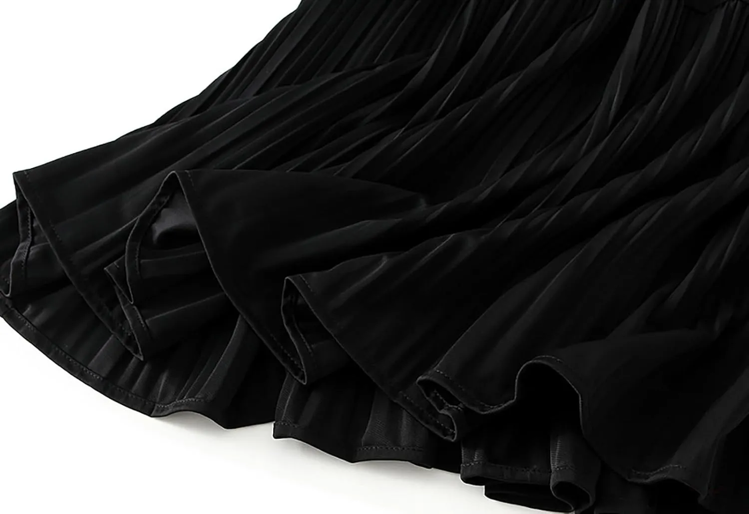 BAIMORE Women's Chic Solid Elastic Waist Pleated Skirt A Line Swing Midi Skirt