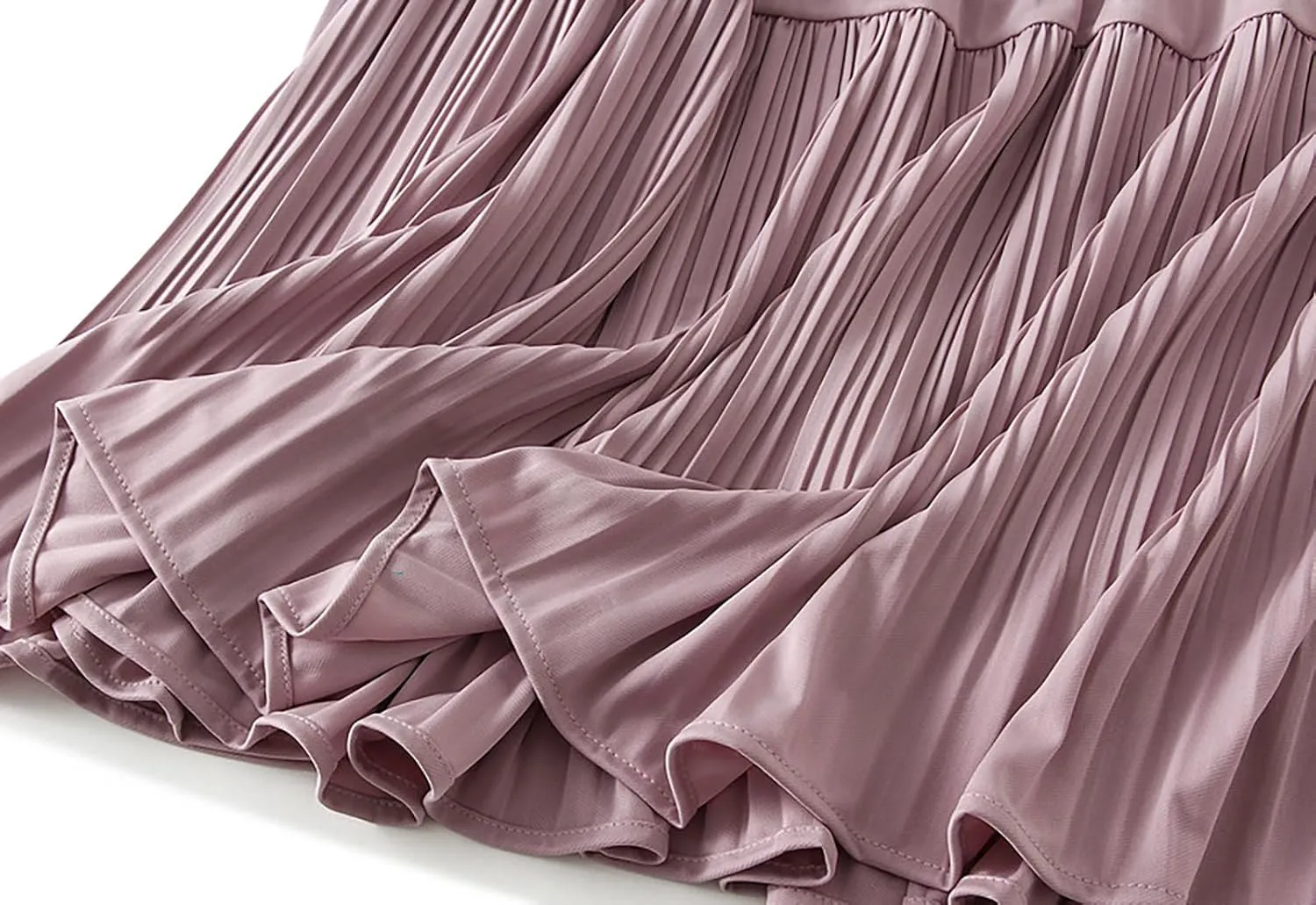 BAIMORE Women's Chic Solid Elastic Waist Pleated Skirt A Line Swing Midi Skirt