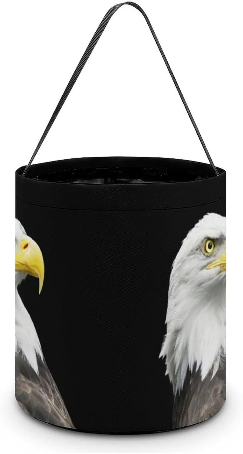 Bald Eagle on Black Funny Easter Egg Bags Trick-o-r-Treat Tote Bag Reusable Bucket Storage Basket Handbag Party Novelty