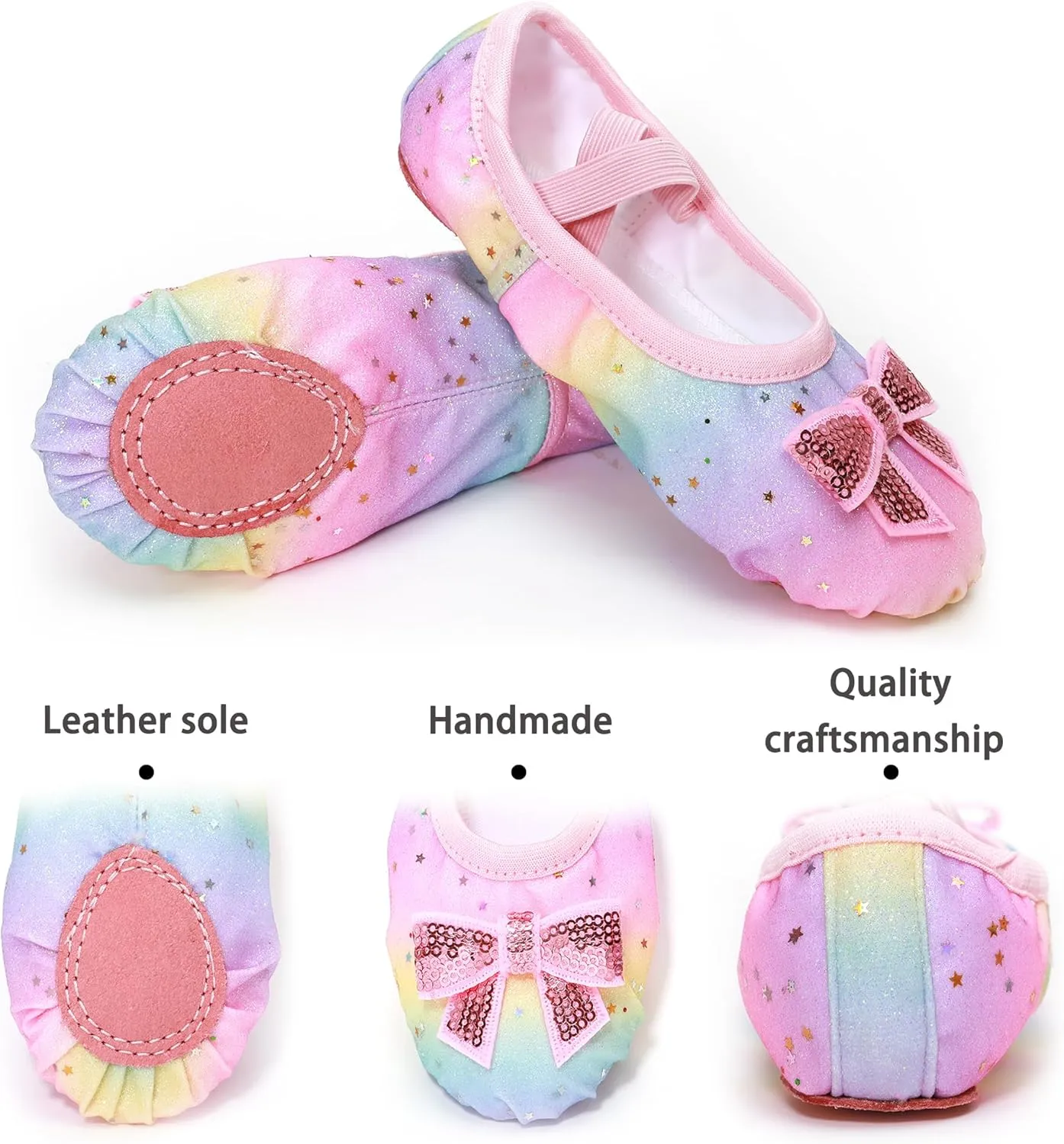 Ballet Shoes Glitter Split-Sole for Girls Toddler Dance Slippers with Elastic Laces for (Toddler/Little Kid/Big Kid)