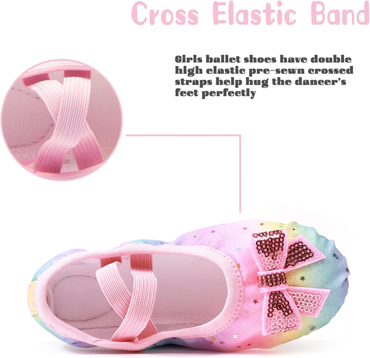 Ballet Shoes Glitter Split-Sole for Girls Toddler Dance Slippers with Elastic Laces for (Toddler/Little Kid/Big Kid)