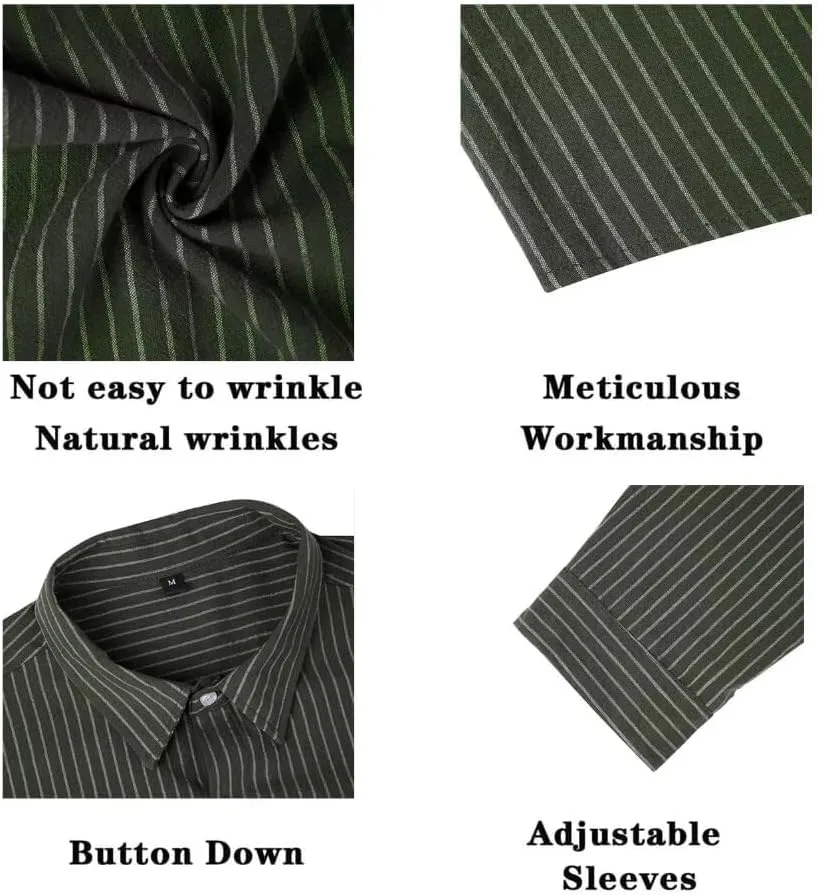 BAYAMO Men's Casual Button-Down Striped Shirts Long Sleeve Cotton Linen Shirts for Men Fashion Business Shirt