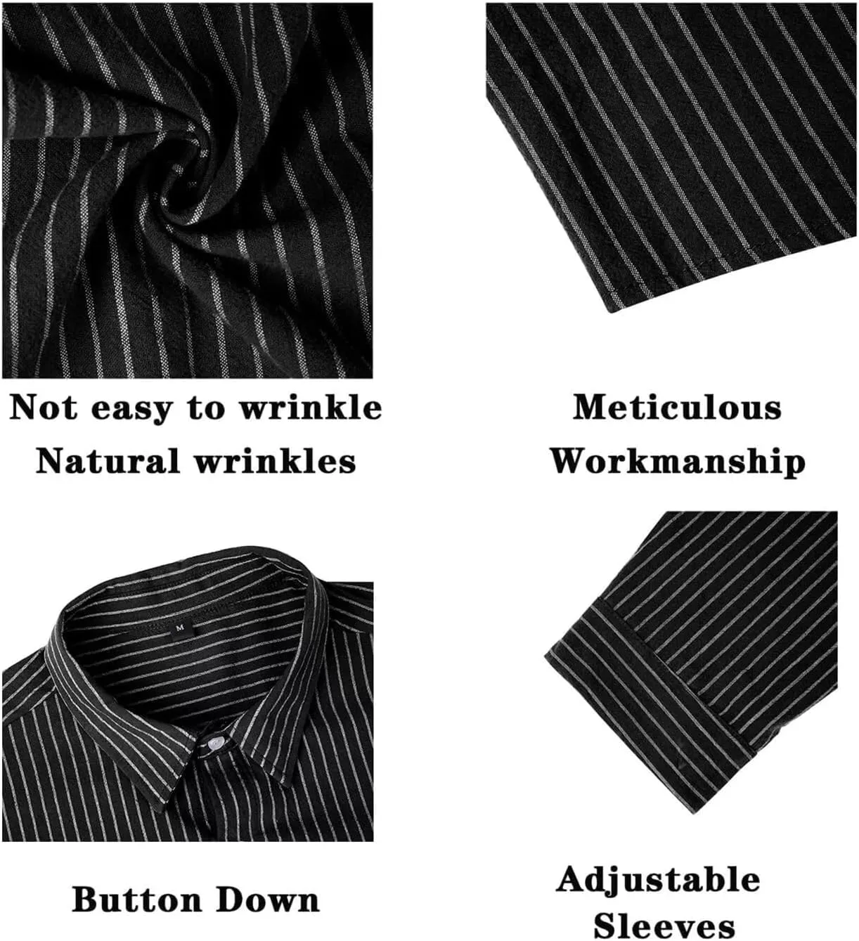 BAYAMO Men's Casual Button-Down Striped Shirts Long Sleeve Cotton Linen Shirts for Men Fashion Business Shirt