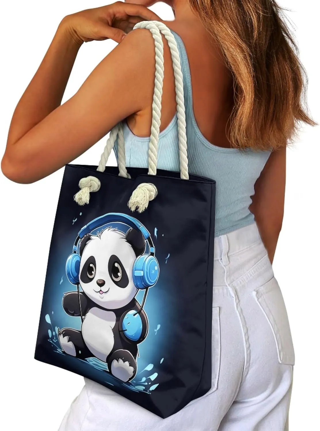 Beach Bag for Women Small Tote Bag with Zipper Lightweight Beach Tote Reusable Grocery Bags